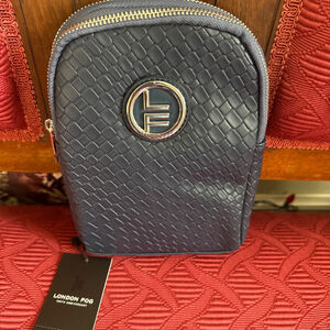 London Fog Crossbody/Sling Bag Woven Navy Double Compartment